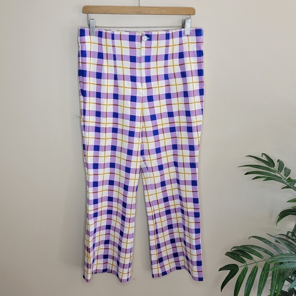 NWT Maeve by Anthropologie Susanna Cropped Flare Plaid Pants Size Medium Petite